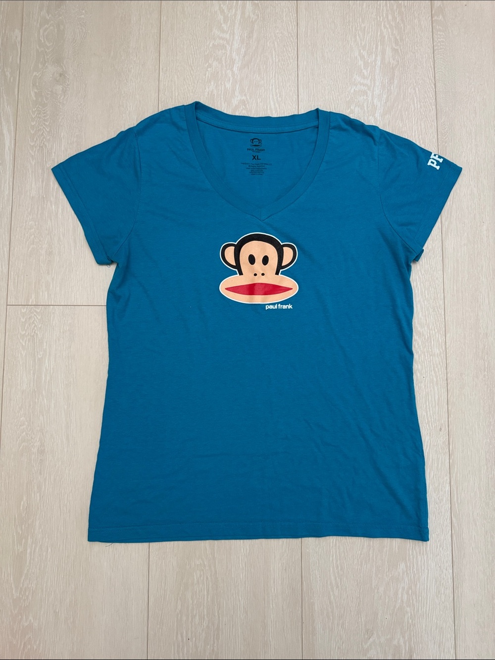 Paul Frank Vintage Teal V‑Neck Tee with Julius Monkey Graphic